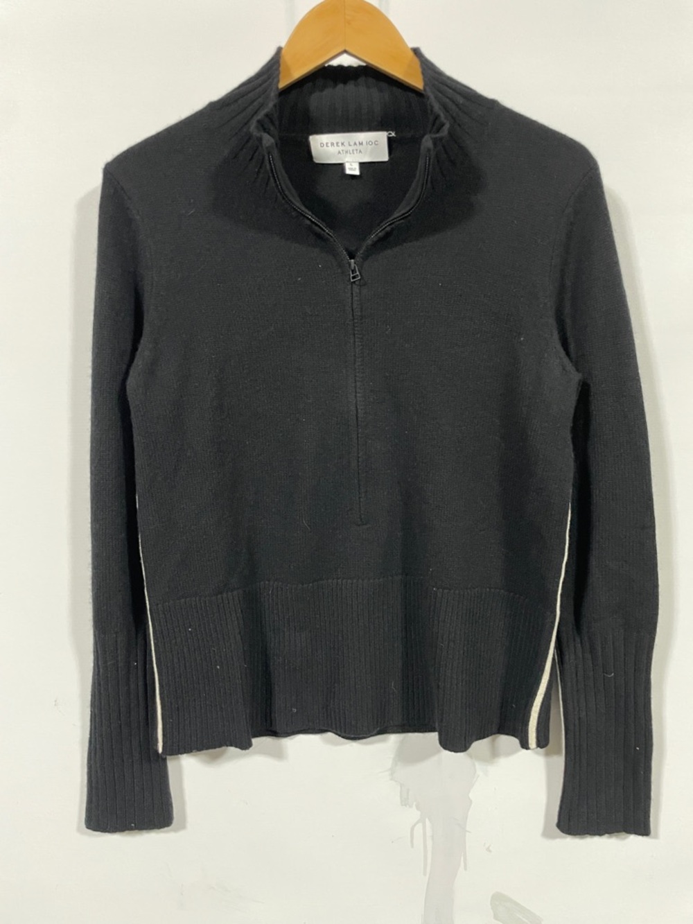 Athleta Derek Lam IOC Black Half-Zip Ribbed Cowl Sweater with Cream Trim